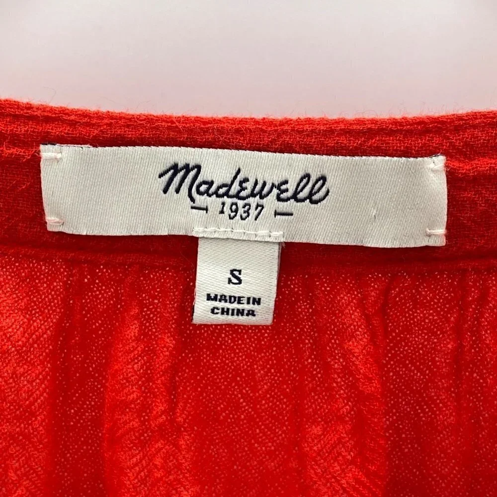 Madewell Blouse Red Embroidered Tassel Boho Oversize Top Women's Size S